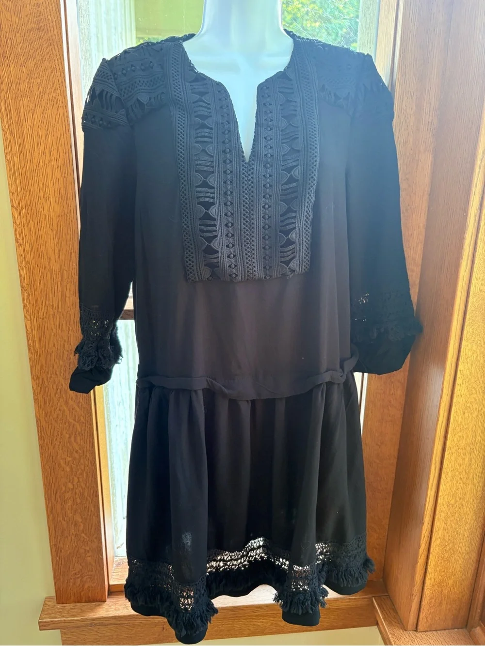 Tuckernuck Black Dress Pippa Fringe Lace Sz Medium 🖤